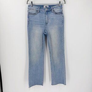 Paige Atley Ankle Fray Jeans Size 27 Fray Hem Stretchy Denim Braided Detail Boho